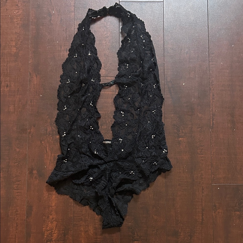 Victoria's Secret Black Lace Halter Teddy